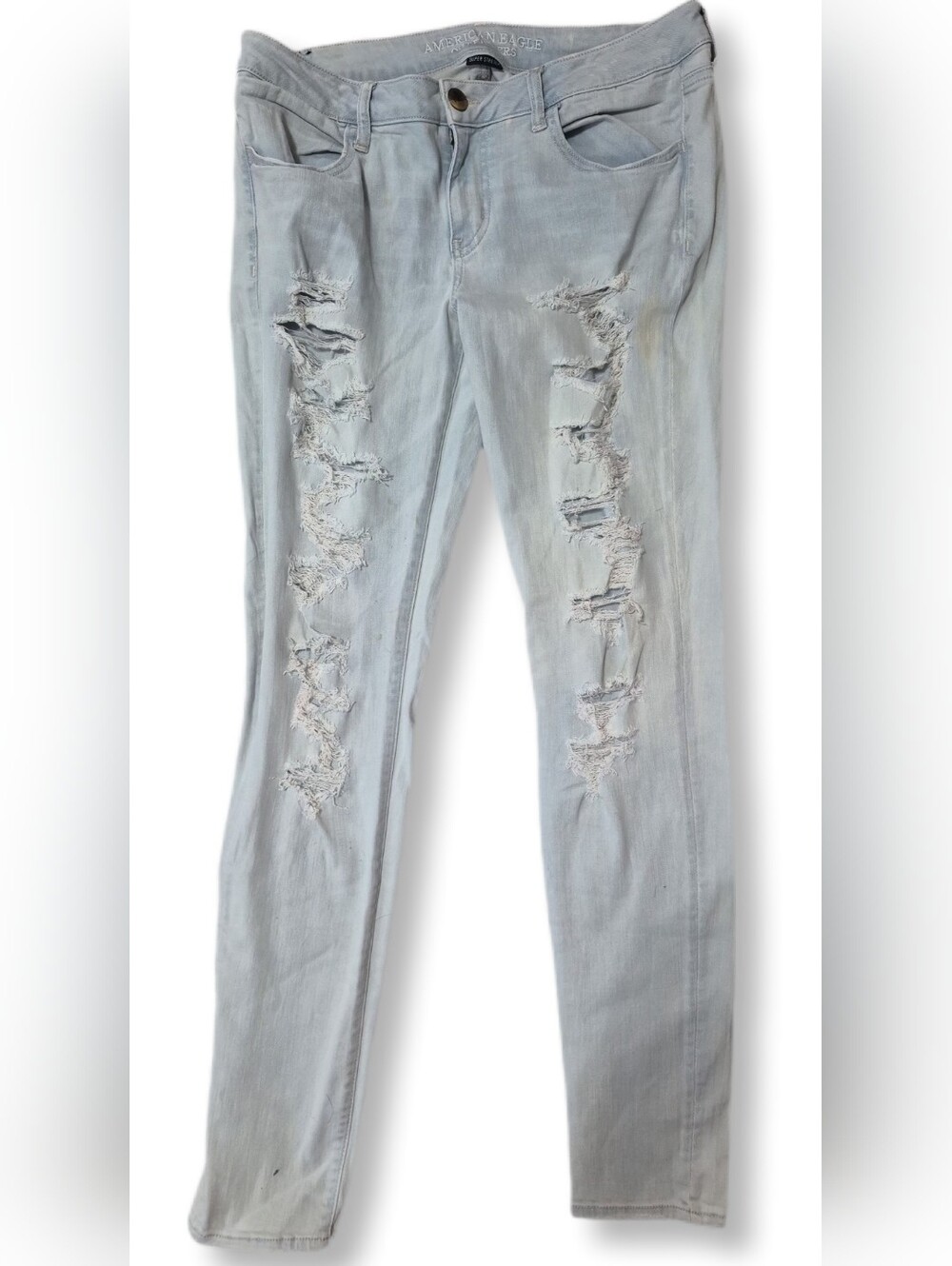 American Eagle Distressed Light Wash Super Low  Stretch Skinny Jean Sz.14 X-Tall